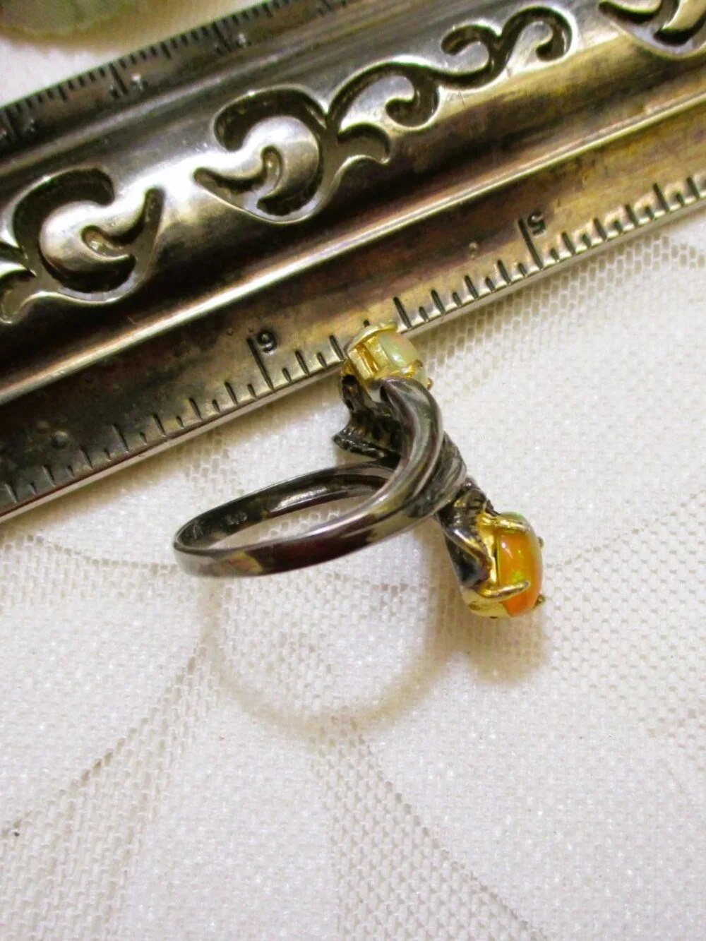 Artisan GEMSTONE STERLING Ring: Precious Opal, Sterling Silver, Gold Vermeil